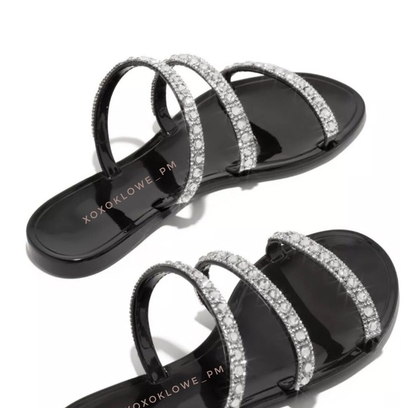 Black Jellies Rhinestone Embellished Sparkle Sandal Slides - Picture 5 of 10